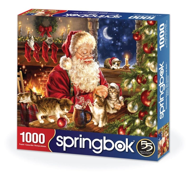 Springbok Christmas Kittens 1000 piece Jigsaw Puzzle for Adults and Kids Features Santa Clause Playing with Adorable Kittens - Image 2